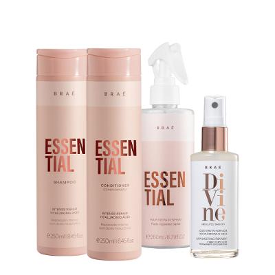 Kit Braé Essential Shampoo Condicionador Hair Repair Spray e Divine Máscara de Queratina (4 produtos)