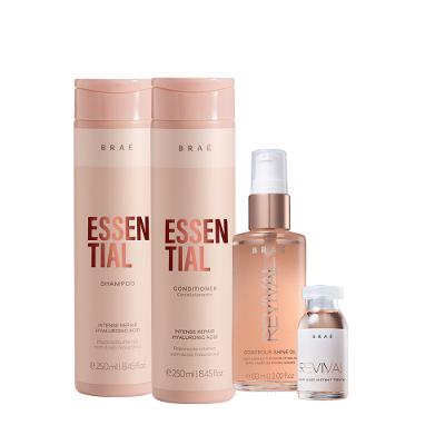 Kit Braé Essential Shampoo Condicionador Gorgeus Shine e Revival Ampola de Tratamento (4 produtos)