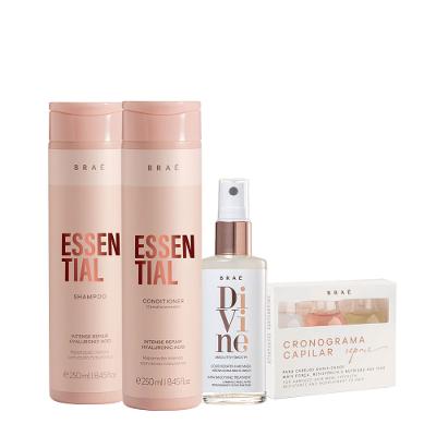 Kit Braé Essential Shampoo Condicionador Queratina e Cronograma Repair (4 produtos).