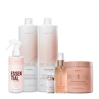 Kit Braé Revival Litro Ampola e Fluído Capilar Condicionante (6 produtos)