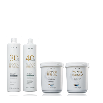 BRAE Wanna Be Blond Água Oxigenada 30 Volumes 900ml+Água Oxigenada 40v 900ml+2 Pó Descolorante 500g