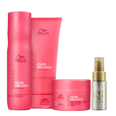 Wella Professionals Invigo Color Brilliance Shampoo 250ml+Condicionador 200ml+Mascara 150ml+Oil Reflections Light 30ml