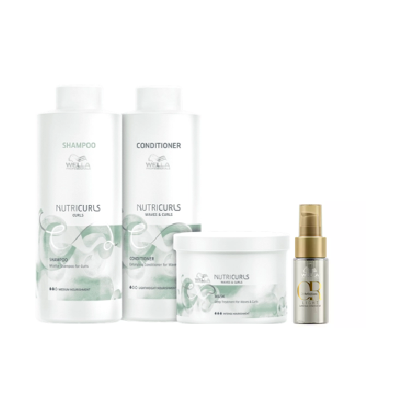Wella Professionals Nutricurls - Shampoo+Condicionador 1L +Máscara Capilar 500ml+Oil Reflections Light 30ml