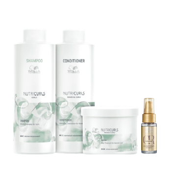 Wella Professionals Nutricurls - Shampoo 1L +Condicionador 1L +Máscara Capilar 500ml+Oil Reflections 30ml