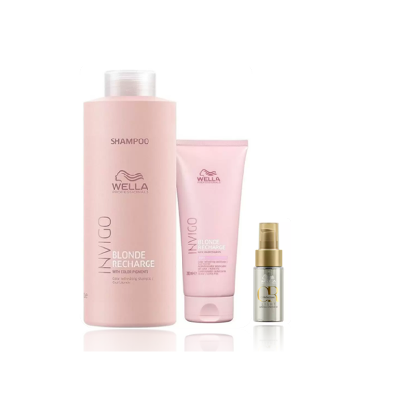 Wella Professionals Blonde Recharge - Shampoo 1L +Condicionador 200ml+Oil Reflections Light 30ml