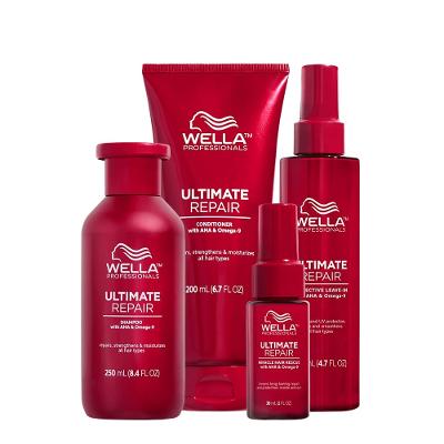 Kit Wella Ultimate Repair Shampoo Condicionador Leave-in Reparador e Protetor Térmico (4 produtos)