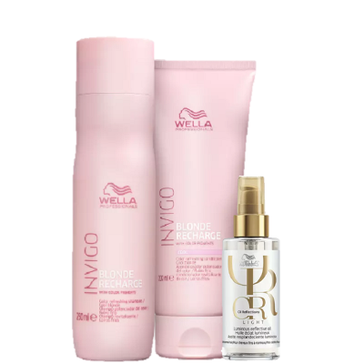 Wella Professionals Invigo Blonde Recharge Home Care Duo e Oil Reflections Light 100ml (3 Produtos)
