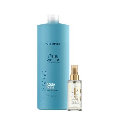 Kit Wella Professionals Invigo Balance Acqua Pure Shampoo 1L e Oil Reflections Light 100ml (2 produtos)