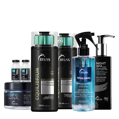 Kit Truss Equilibrium Shampoo Condicionador Night Spa Frizz Zero Shock Repair e Truss Specifc Máscara (6 produtos)