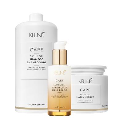 Kit Keune Care Satin Oil Shampoo Litro Máscara G e Lumi Coat Supreme Cream (3 produtos)