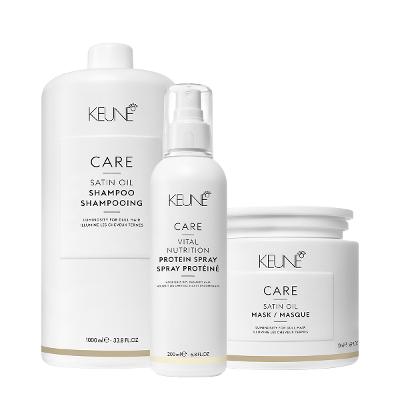 Kit Keune Care Satin Oil Shampoo Litro Máscara G e Vital Nutrition Protein (3 produtos)