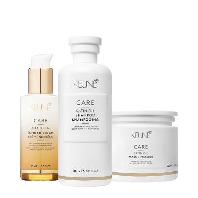 Kit Keune Care Satin Oil Shampoo Máscara e Lumi Coat Supreme Cream (3 produtos)