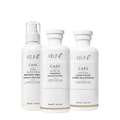 Kit Keune Care Satin Oil Shampoo Condicionador e Vital Nutrition Protein Spray Condicionante (3 produtos)