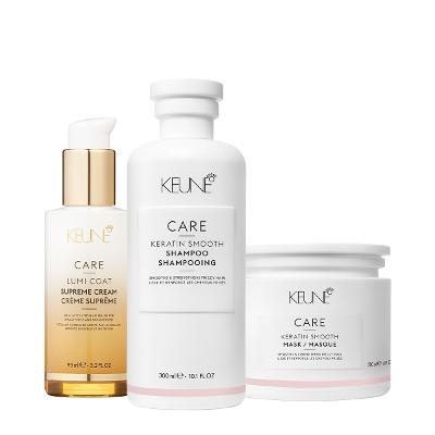 Kit Keune Care Keratin Smooth Shampoo Máscara e Lumi Coat Supreme Cream Finalizador (3 produtos)