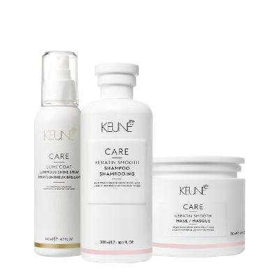Kit Keune Care Keratin Smooth Shampoo Máscara e Lumi Coat Finalizador (3 produtos)