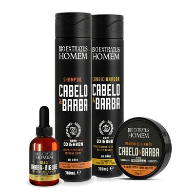 Bio Extratus Homem Kit Cabelo e Barba Shampoo Condicionador Pomada Fixadora e Óleo