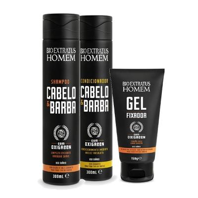 Bio Extratus Homem Kit Cabelo e Barba Shampoo Condicionador 300ml e Gel Fixador Forte 150g