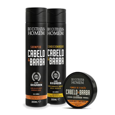 Bio Extratus Homem Kit Cabelo e Barba Shampoo Condicionador e Pomada Fixadora