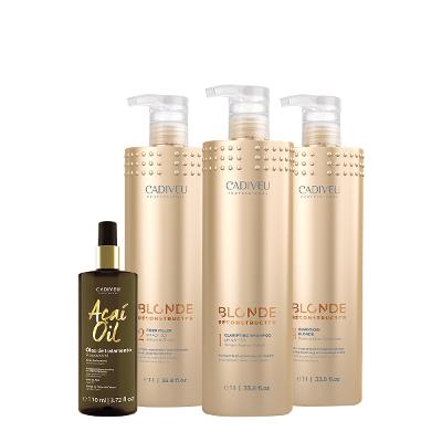 Kit Cadiveu Professional Blonde Reconstructor Shampoo Máscara Condicionador e Açaí Oil (4 produtos)