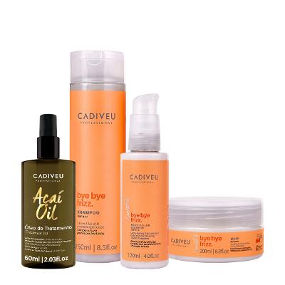 Kit Cadiveu Professional Bye Bye Frizz  Shampoo Leave-in Máscara e Açaí Oil 60 (4 produtos)