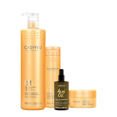 Kit Cadiveu Professional Nutri Glow Shampoo G Condicionador Máscara P e Açaí Oil 60 (4 produtos)