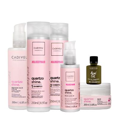 Kit Cadiveu Professional Quartzo Shine Shampoo Condicionador Máscara Pré-Shampoo Leave-in e Açaí Oil (6 produtos)
