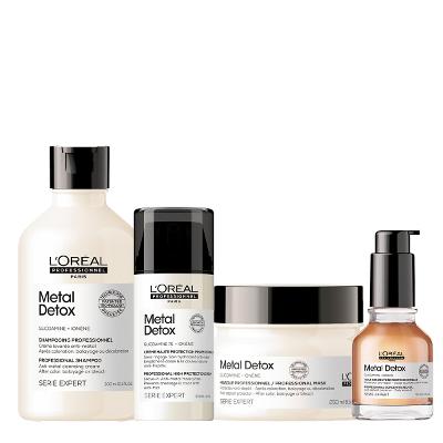 Kit LOréal Professionnel Metal Detox Shampoo Máscara Leave-in e Óleo (4 produtos)