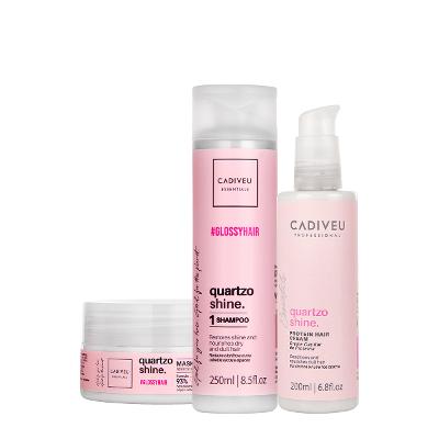 Kit Cadiveu Essentials Quartzo Shine Shampoo Máscara e Protein Hair Cream (3 produtos).