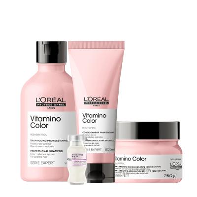 Kit L'Oréal Professionnel Vitamino Color Shampoo Condicionador Ampola e Máscara (4 Produtos)