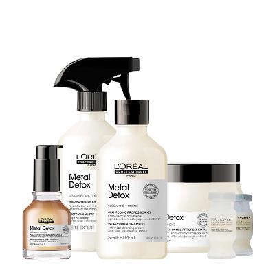 Kit L'Oréal Professionnel Metal Detox Neutralizador Shampoo Máscara Óleo Spray e Ampolas (6 produtos)