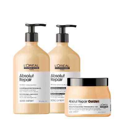 Kit L'Oréal Professionnel Absolut Repair Gold Quinoa Protein Shampoo Condicionador e Máscara G (3 produtos)