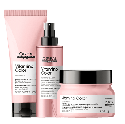 Kit L'Oréal Professionnel Serie Expert Vitamino Color Cond. 200ml + Máscara Capilar 250g + Leave-in 190ml (3 Produtos)