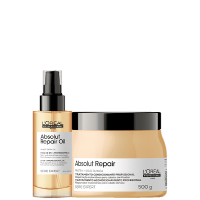 Kit L'Oréal Professionnel Serie Expert Absolut Repair Gold Quinoa Protein Máscara 500g e Óleo 90ml (2 Produtos)