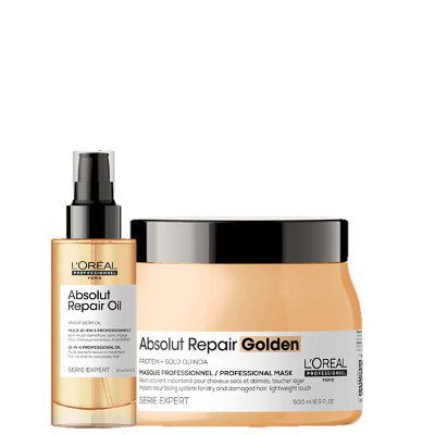 Kit L'Oréal Professionnel Serie Expert Absolut Repair Gold Quinoa Protein Golden Máscara 500ml + Óleo 90ml (2 Produtos)