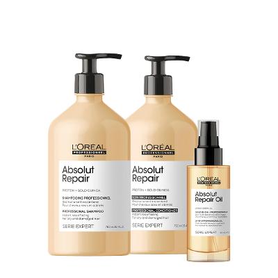 Kit L'Oréal Professionnel Absolut Repair Gold Quinoa Protein Shampoo Condicionador e Óleo (3 produtos)