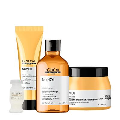 Kit L'Oréal Professionnel Serie Expert NutriOil Shampoo Leave-in Máscara e Ampola (4 produtos)