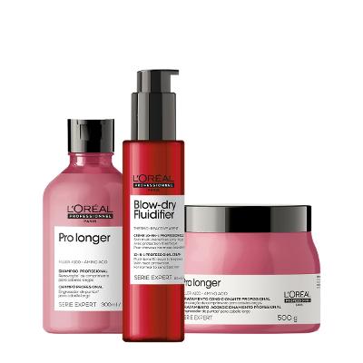 Kit L'Oréal Professionnel Serie Expert Pro Longer Shampoo Máscara e Blow Dry Fluidifier Leave-in (3 produtos)
