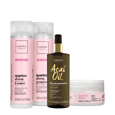 Kit Cadiveu Professional Quartzo Shine Shampoo Condicionador Máscara e Açaí Oil 110 (4 produtos)