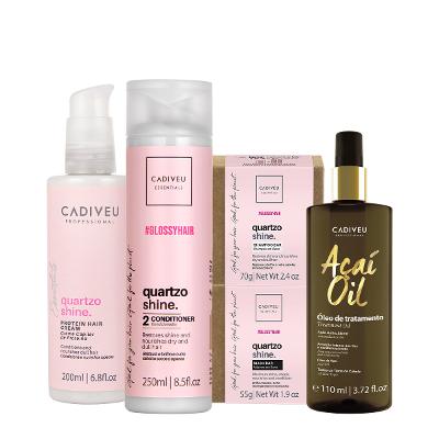 Kit Cadiveu Professional Essentials Quartzo Shine Shampoo Barra Condicionador Máscara Barra Pré-Shampoo e Açaí Oil 110