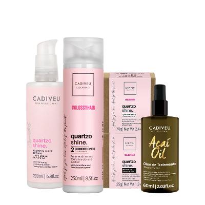 Kit Cadiveu Professional Essentials Quartzo Shine Shampoo Barra Condicionador Máscara Barra Pré-Shampoo e Açaí Oil 60 (5