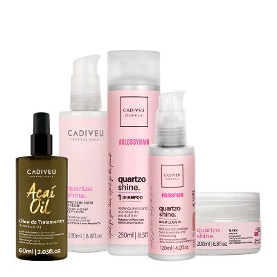 Kit Cadiveu Professional Essentials Quartzo Shine Shampoo Máscara Pré-Shampoo Leave-in e Açaí Oil 60 (5 produtos)