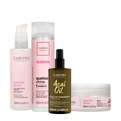 Kit Cadiveu Professional Essentials Quartzo Shine Shampoo Máscara Pré-Shampoo e Açaí Oil 60 (4 produtos)