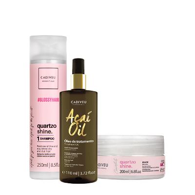 Kit Cadiveu Professional Essentials Quartzo Shine Shampoo Máscara e Açaí Oil 110 (3 produtos)