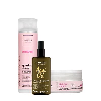 Kit Cadiveu Professional Essentials Quartzo Shine Shampoo Máscara e Açaí Oil 60 (3 produtos)