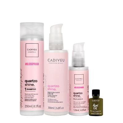 Kit Cadiveu Professional Essentials Quartzo Shine Shampoo Pré-Shampoo Leave-in e Açaí Oil (4 produtos)