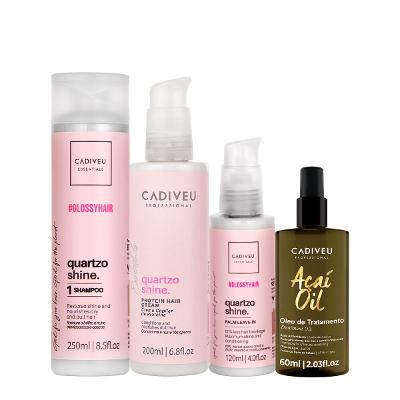 Kit Cadiveu Professional Essentials Quartzo Shine Shampoo Pré-Shampoo Leave-in e Açaí Oil 60 (4 produtos)