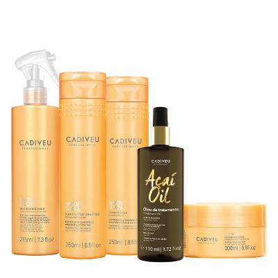 Kit Cadiveu Professional Nutri Glow Shampoo Condicionador Máscara P Fluído e Açaí Oil 110 (5 produtos)