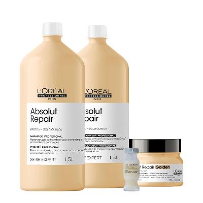 L'Oreal Professionnel Absolut Repair Salon Golden Shampoo Condicionador Litro Máscara e Power Repair (4 produtos)
