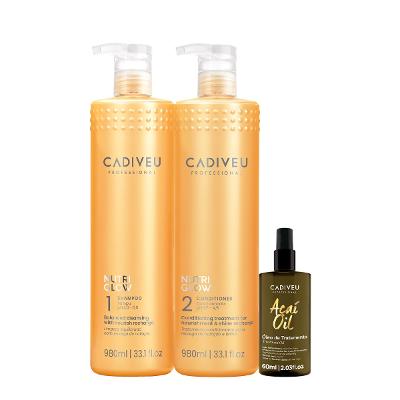 Kit Cadiveu Professional Nutri Glow Shampoo Condicionador G e Açai Oil 60 (3 produtos)