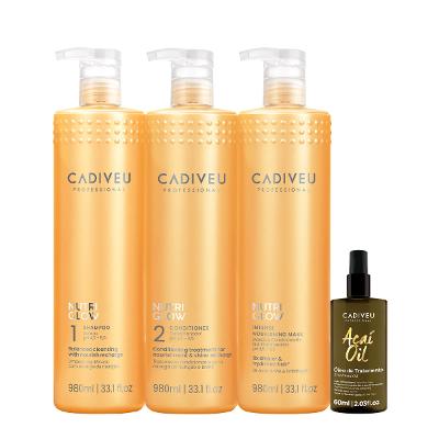 Kit Cadiveu Professional Nutri Glow Shampoo Condicionador Máscara G e Açaí Oil 60 (4 produtos)